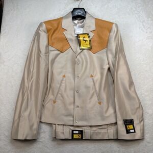 Vintage Western Cowboy Suit Pearl Snap Rodeo Rockabilly Stage Tan 46x38